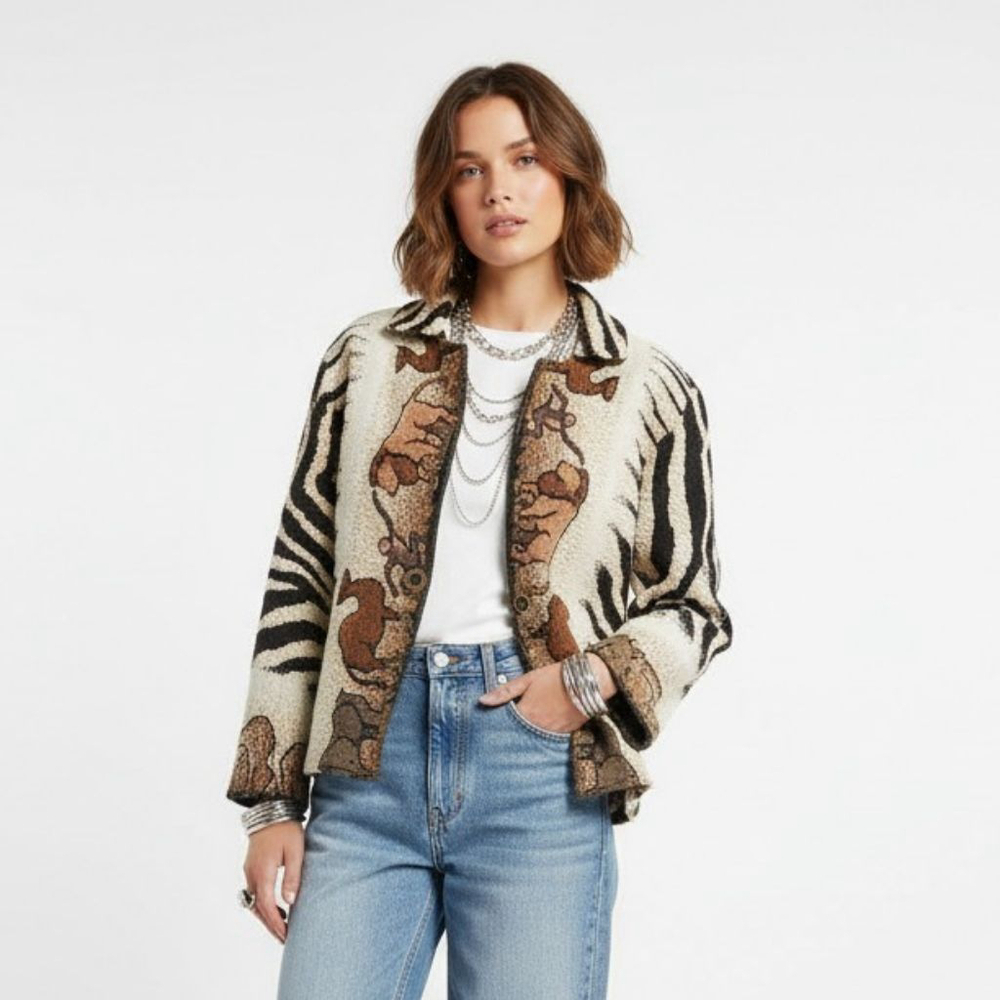 Sugar Street Weavers Vintage Zebra Safari Print Jacket - One Size - See Notes